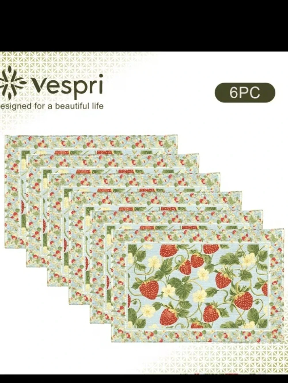Strawberry 🍓 Decor 7pc Set: 1 Table Runner & 6 Placemats NEW